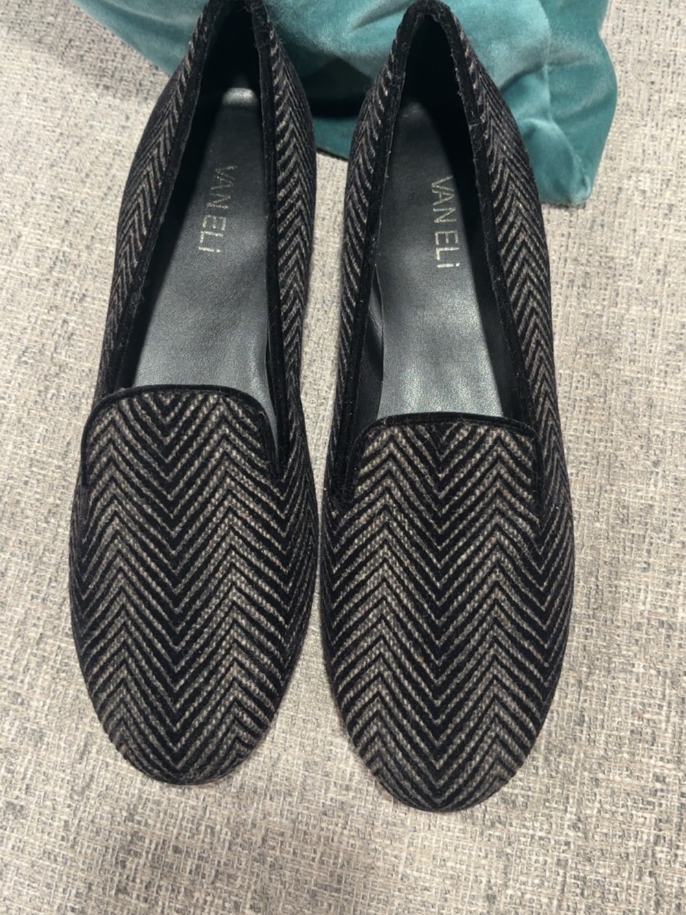 Vaneli Black Chevron Velvet Slip-On Loafers